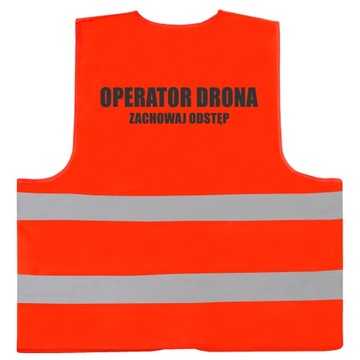 Widoczna mocna kamizelka odblaskowa nadruk OPERATOR DRONA pomarańczowa XXL