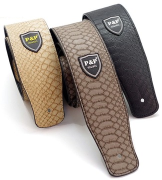 SKÓRZANY PAS DO GITARY + 2 x ZACZEP STRAP LOCK / PASEK GITAROWY SZARY