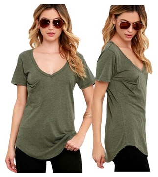 Bluzka koszulka z kieszonką klasyczna khaki 42 XL