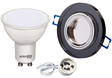 Zestaw LED GU10 5W BC + oprawa halogenowa SZKLANA