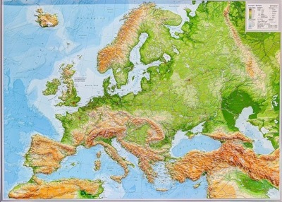 EUROPA 3D MAPA PLASTYCZNA / TRÓJWYMIAROWA EUROPY GEORELIEF WYPUKŁA