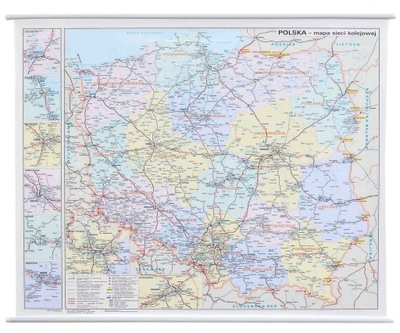 POLSKA KOLEJOWA MAPA ŚCIENNA LINI KOLEJOWYCH PASAŻERSKIE I TOWAROWE