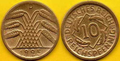 NIEMCY 10 Reichspfennig 1925 r. D