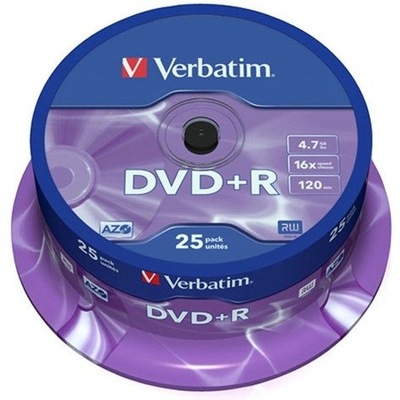 PŁYTY DVD+R VERBATIM AZO, 4,7GB, 16X, CAKE, 25SZT.