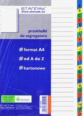 Przekładki do segregatora A4 kartonowe, alfabetyczne