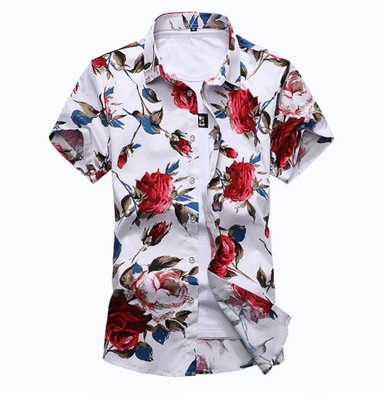 Koszula slim fit w kolorowe kwiaty róże 3XL