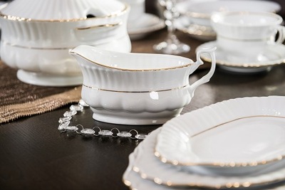 CHODZIEŻ IWONA B014 SERWIS OBIADOWY ZESTAW PORCELANY ZŁOTY PASEK 44 el