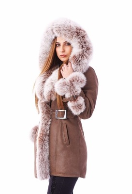 Kożuch DAMSKI z KAPTUREM / F.P. LEATHER / r. XS