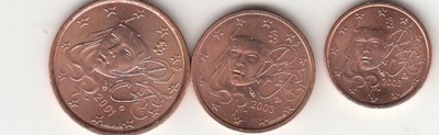 Francja 2001,2003 - 5cent+2cent+1 cent