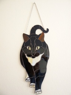 Czarny kot Zawieszka witrażowa Kocur Kotek Witraż