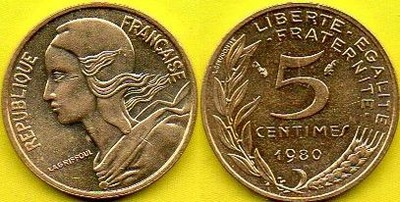 Francja 5 Centimes 1980 r.