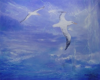 Pejzaż Albatrosy lecące w burzy z błyskawicami
