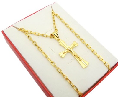 Pozłacany Srebrny Łańcuszek Ankier 3mm + Krzyżyk