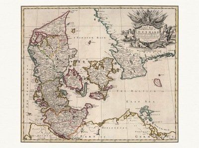 DANIA bogato zdobiona mapa Senex 1721