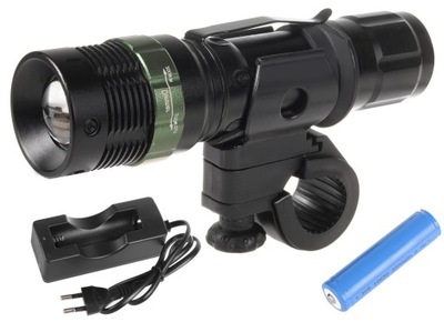 LATARKA ROWEROWA CREE LED ZOOM + UCHWYT ŁADOWARKA