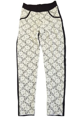 CALZEDONIA legginsy koronka spodnie czarne/ecru S