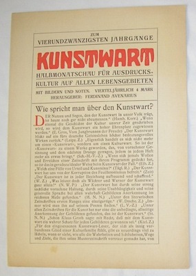 KUNSTWART REKLAMA PROSPEKT OK. 1911 R. SZTUKA