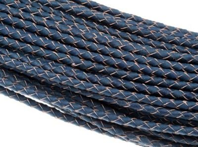 SN593 RZEMIEŃ NATURALNY PLECIONY 4mm GRANATOWY 0,5