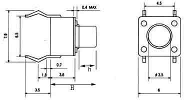 MS2 Микропереключатель 6x6 мм h = 2 мм THT