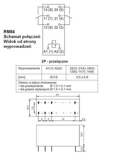 RELPOL RM84 СИЛОВОЕ РЕЛЕ 230В AC 2x 8A 2P JQX