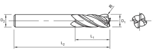 Frez 4p VHM 1,5mm promień naroża 0,5 chwyt 4mm CNC