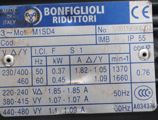 Мотор-редуктор 0,37 кВт. 180 об/мин БОНФИЛЬОЛИ!