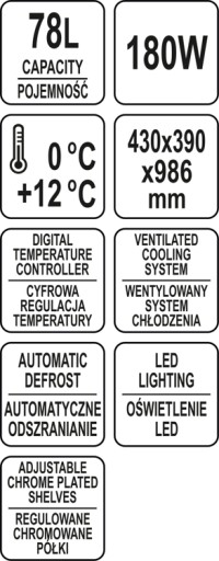 ВИТРИНА ХОЛОДИЛЬНЫЙ ШКАФ 78Л LED ХОЛОДИЛЬНИК YATO