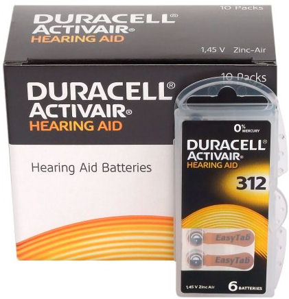 30 батареек DURACELL ДЛЯ СЛУХОВЫХ АППАРАТОВ 312 PR