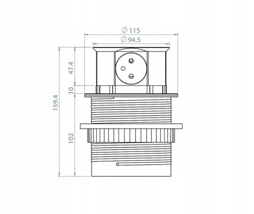 GNIAZDO WYSUWANE CHOWANE W BLAT 4x230V 1,5m INOX