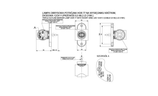 Задний угловой габаритный фонарь 3 функции LD 2186 LED SHORT 3 цвета 12/24В