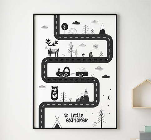 Plakat czarno biały Autka, styl skandynawski, A2