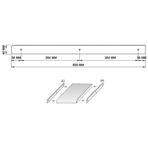 ПЛАНКА ДЛЯ КУХОННОЙ СТОЛЕШНИЦЫ, БОКОВАЯ, СПРАВА L-600 ДЛЯ АЛЮМИНИЕВОЙ СТОЛЕШНИЦЫ 38 ММ