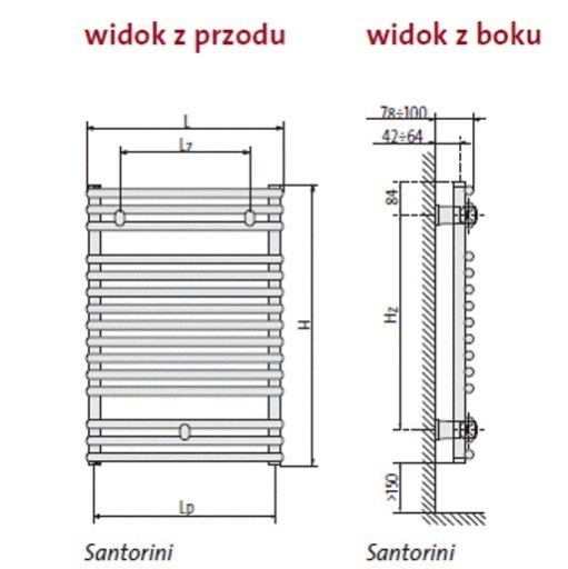 Радиатор для ванной комнаты SAN0704 714 x 400, шаг 360