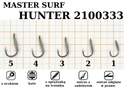 10 x HACZYK Z OCZKIEM I SPRĘŻYNKĄ HUNTER CARP Nr.5