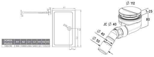 RADAWAY ДУШЕВОЙ ПОДДОН ПРОСТОК ДОРОС ПЛЮС Д 100x90+СИФОН