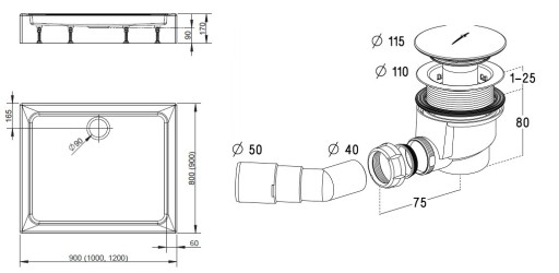 RADAWAY LAROS ДУШЕВОЙ ПОДДОН D 100x90 С КОРПУСОМ + СИФОН