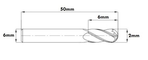 ТВЕРДОСПЛАВНАЯ ФРЕЗА 2x6x6x50 мм 45 футов 2F HRC45