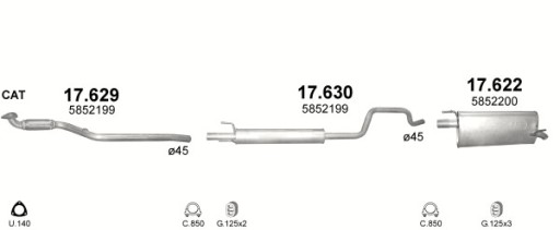 Комплект глушителей + трубка с гибким разъемом Opel Meriva двиг. 1.6 03-05