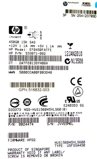 HP EF0450FATFE DISK 450 ГБ 15 тыс. SAS 3,5 дюйма = НДС GWAR