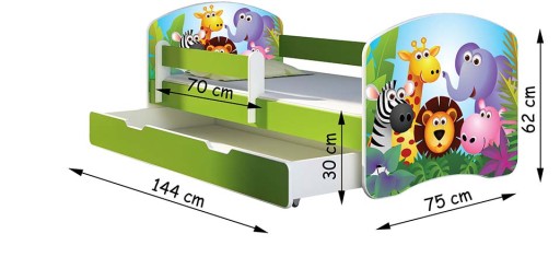 Кровать детская 140х70 с ящиком, матрасом ЗЕЛЕНЫЙ