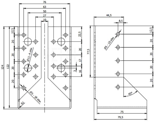 ПОДВЕСКА ДЛЯ БАЛКИ WBZ23, ИЗОГНУТЫЙ СОЕДИНИТЕЛЬ 76x122 СЕРТИФИКАТ