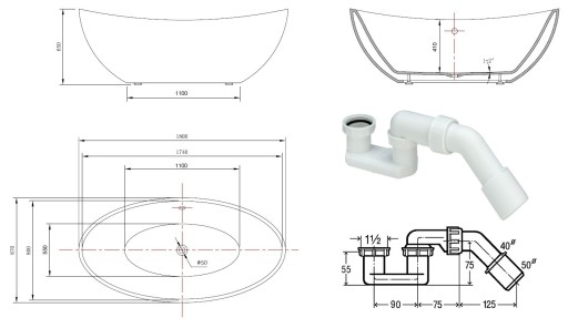 СВОБОДНОСТОЯЩАЯ ванна 180x87 FRIGG + ХРОМ СИФОН