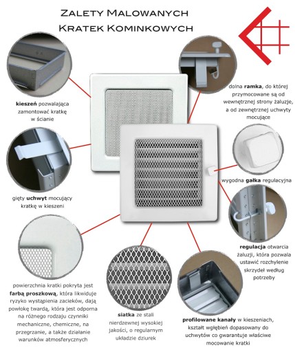 Kratka kominkowa wentylacyjna 22x45cm KREMOWY