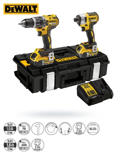 Набор отвертка DCD796 18 В 2x5 Ач + отвертка DCF887 DeWalt DCK266P2 DS150