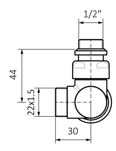 Клапан Herz DE LUXE VUA 50 2R, угловой, хром, 1/2 дюйма