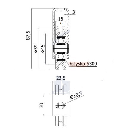 FI 59 МЕТАЛЛИЧЕСКИЙ РОЛИК С КАБЕЛЕМ FI 6 ТЯЖНОЙ РОЛИК