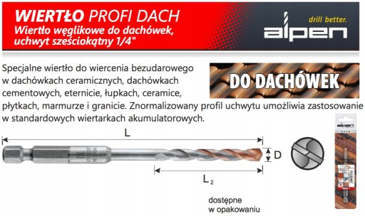 Сверло для бетонной черепицы 5,0х039/100мм PROFI 1/4