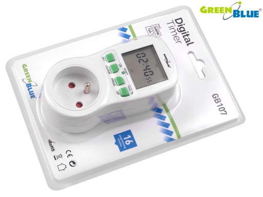 TIMER WYŁĄCZNIK WŁĄCZNIK PROGRAMATOR CZASOWY 3680W 16A LCD GreenBlue GB107