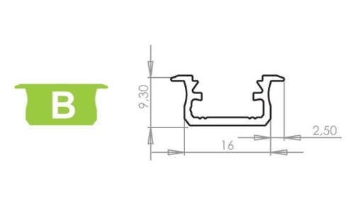 Встраиваемый профиль типа Б СЕРЕБРЯНЫЙ для светодиодных лент длиной 1м.