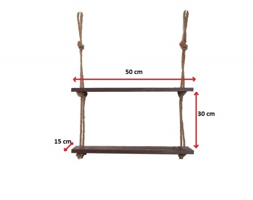 Деревянная подвесная полка, полка на веревочках, 2 полки